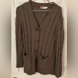 Cable Knit Button-Up Sweater - Olive